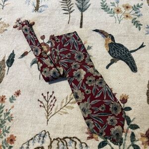 Vintage Christian Dior Floral Patterned Tie in Red and Gray 100% silk